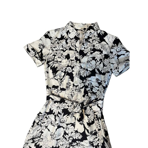 Banana Republic Black/White floral Short Sleeve Dress Sz 2 100% Silk Classic - Picture 4 of 8